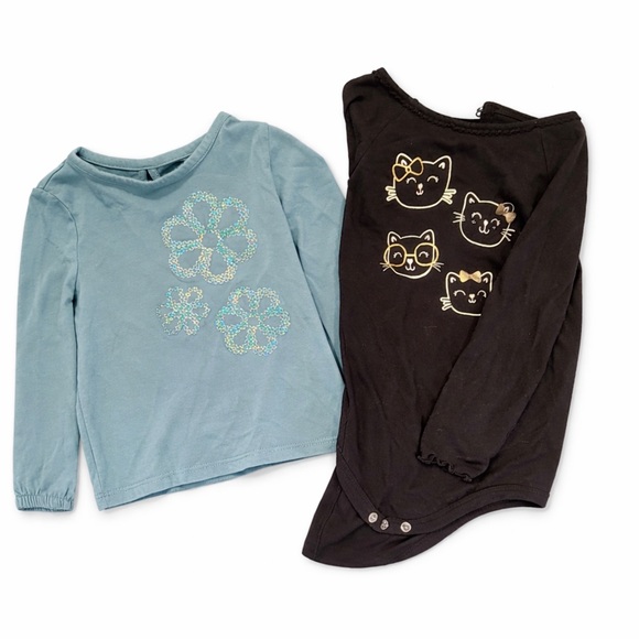 Other - Girls Long Sleeve Top & Kitty Bodysuit - Blue and Black
